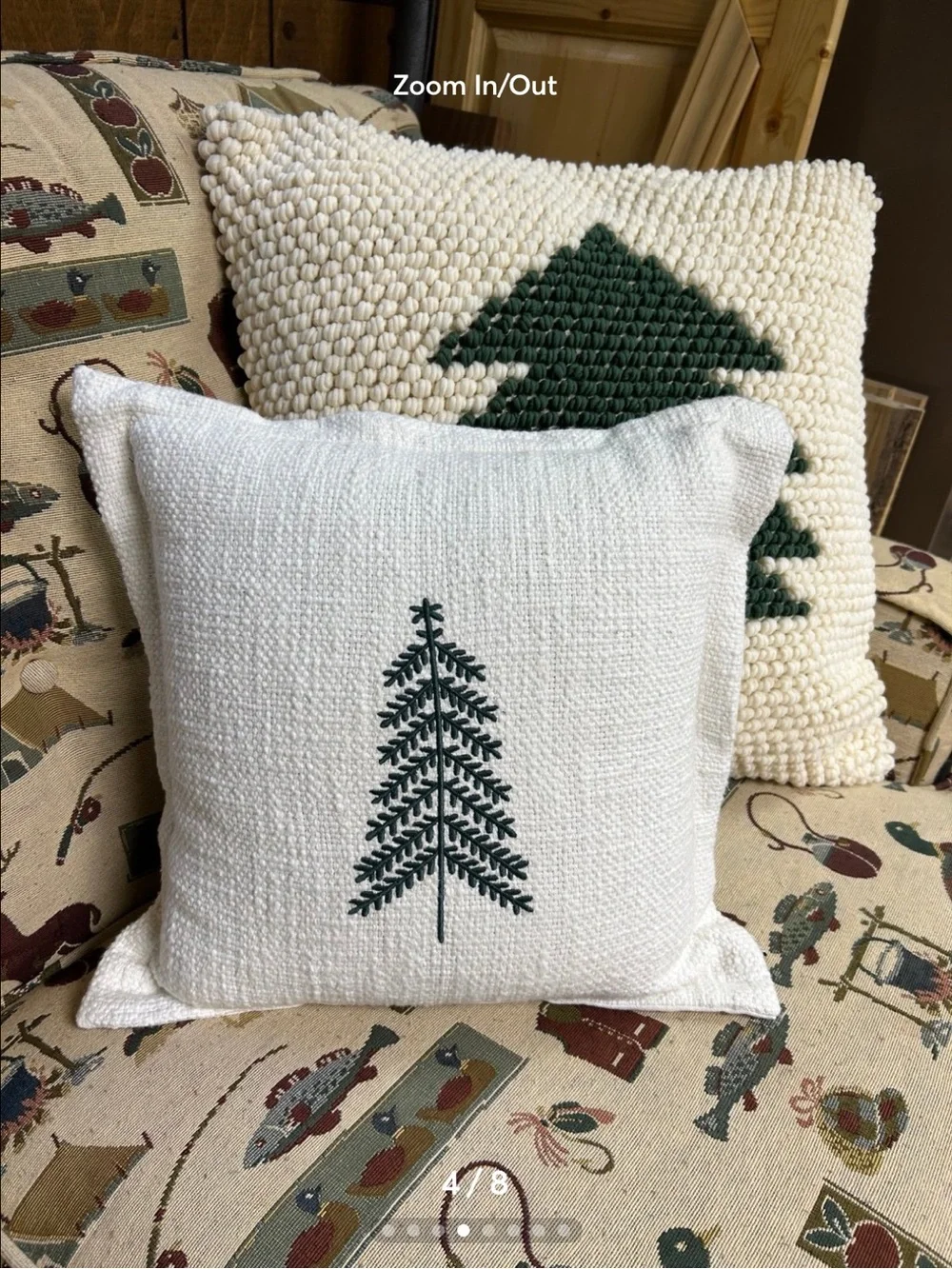 Hearth & Hand Cream Throw Pillow Pair with Green Embroidered Pine Trees